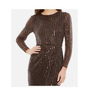 Mac Duggal (333) 41029 Long Sleeve Seqned Mini Dress Size 2 Espresso MSRP $398